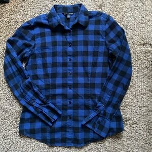 Brooks Brothers Women’s Shirt Size 2 Navy Blue Plaid Flannel Button Down, B07